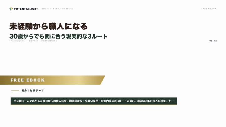 未経験から職人になる — 30歳からでも間に合う現実的な3ルート eBook表紙